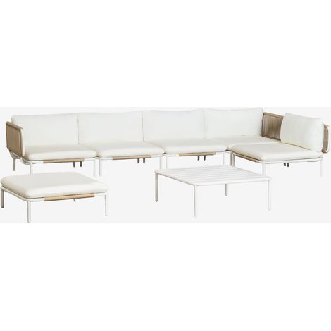 Set da giardino con divano modulare angolare a 5 pezzi, tavolino da caffè e pouf in acciaio Roubly SKLUM