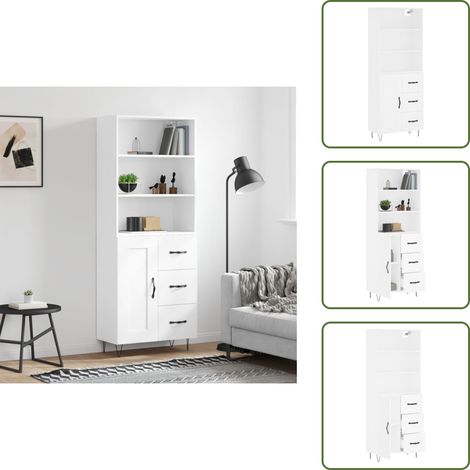 The Living Store Buffet haut Blanc 69,5x34x180 cm Bois d'ingénierie - Buffet Design Moderne - Meuble Rangement - Armoire Blanche - Commode Élégante - Mobilier Salon (1/5)