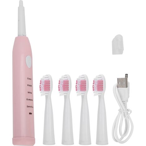 Brosse à dents électrique sonique rechargeable USB pour adultes - Rose étanche (1/5)
