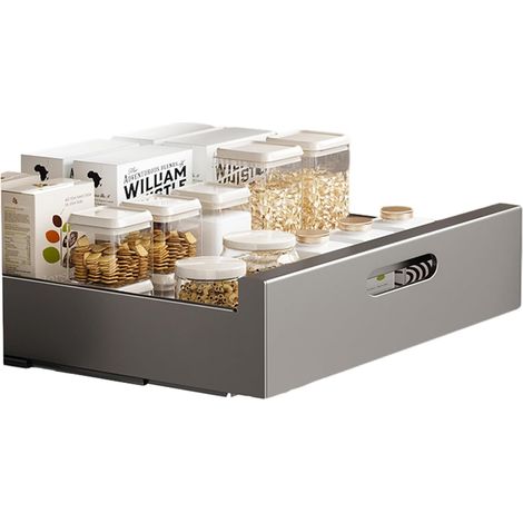 Tiroir Télescopique, Cuisine Organiseur D'armoire Coulissant Fixé avec Un Nano Film Adhésif Étagères De Garde-Manger Coulissantes Casiers Robustes Panier pour Cuisine, Bureau,35 cm, Gris 35 Cm, - (1/5)