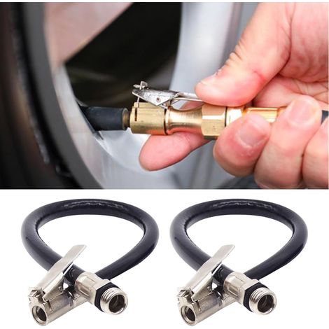 Paquete de 2 mangueras de extensión para inflador de neumáticos de coche - Adaptadores universales para bomba de rueda de 37 cm - Negro (1/5)
