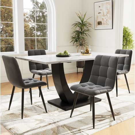 Esstisch-Set modern mit 4 Stühlen 140 cm MDF Metall OKMYHOME (1/5)
