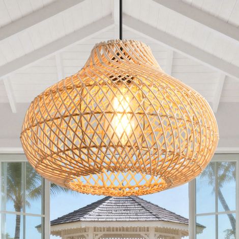 Parrot Uncle Rattan Pendant Light 48cm, Boho Handwoven Hanging Lamp with Natural Rattan Shade, E27 Pendant Light for Living Room Dining Room Kitchen (1/5)