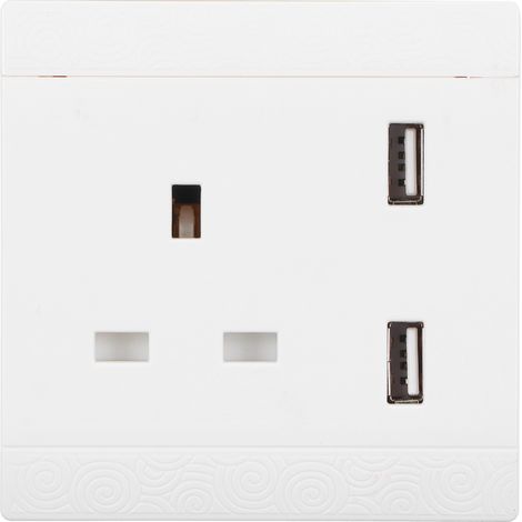 Prise Murale Double USB 13A UK 110‑220V Blanc – Connecteur Secteur avec Ports USB