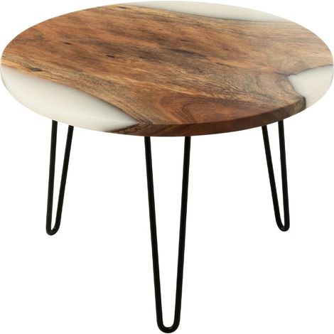Table d'Appoint Ronde en Bois "Douglas" 38cm Naturel & Blanc