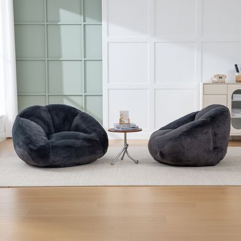 Canapé pouf en peluche douce antidérapant, housse non amovible, aucun assemblage requis, parfait pour le salon, le séjour ou la chambre (fausse fourrure noir profond) (1/5)