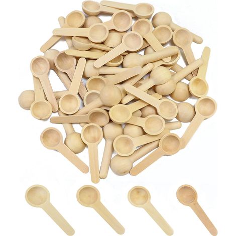 50 Pièces Mini Cuillèe en Bois - Èpices, Glace, Gâteau, Assaisonne, Café, Desset (1/4)