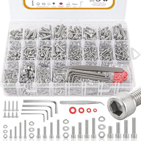 1145PCS Kit Assortiment Vis BTR Allen Inox 304 A2-70 – Vis à Métaux Tête Cylindrique CHC Six Pans Creux M2 M3 M4 M5 – Écrous Rondelles Plates Isolantes Clés Allen Boîte (1/4)