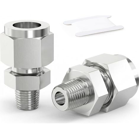 2 Pieces 304 Stainless Steel Compression Straight Coupling Tube 12 mm x Male 1/4 Inch BSP Pneumatic Hydraulic Adaptor for Water, Oil, Gas, Air (1/5)