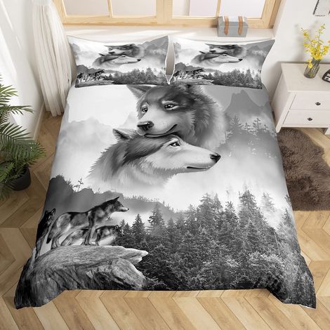 Parure de lit pour enfant avec housse de couette de 135 x 200 cm et taie d'oreiller de 80 x 80 cm Blanc/noir (1/5)