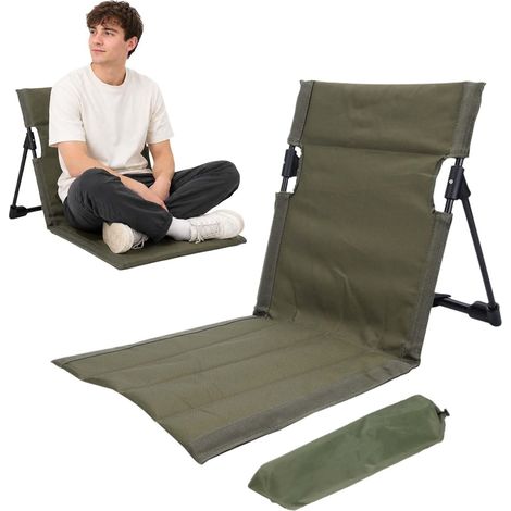 39,5 x 38 x 39 cm, chaise longue de plage confortable, pliable, avec support, chaise de plage portable, chaise de sol pour extérieur, vert, chaise de plage pliable, légère, adaptée pour le camping