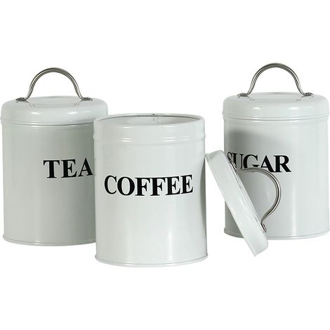 Ensemble de 3 pots de rangement en fer forgé, pots hermétiques pour grains de café, théières, pots ronds pour sucre et céréales, Beige Antique (1/5)