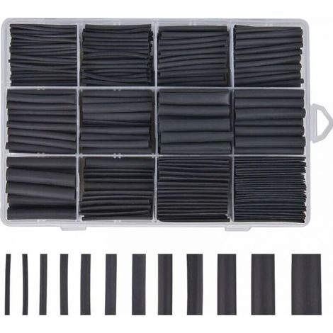 Gaine thermorétractable noire (625 unités), assortiment de 8 tailles (1-10 mm). (1/4)
