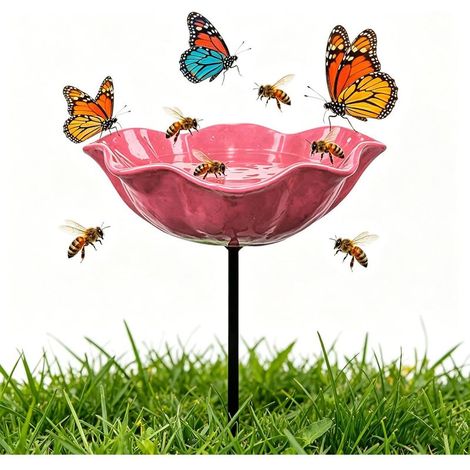 Nouveau Bain Oiseaux Artisanal Fleurs Bain Oiseaux Décoratif Métal Motif Fleurs,Rose, Bol DeBain Coloré en Forme d'abeille Papillon, pour Jardin, Patio, Cour, Décoration De Pelouse (1/5)