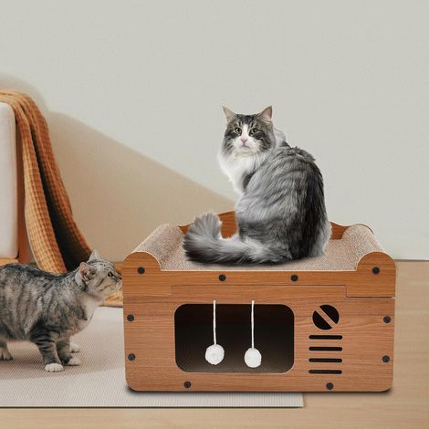Katzenhaus, Katzenbett mit Katzenkratzbrett, Katzenhaus mit Spielbällen, Haustiere Lnnenruhe Raum Katzenbett Kratzbrett 56  30  32cm