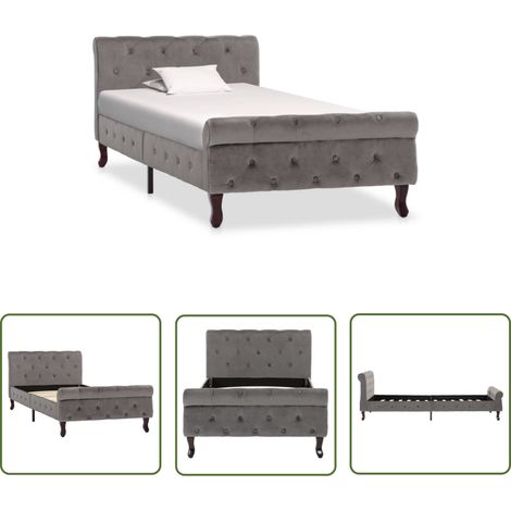 The Living Store Bettgestell Grau Samt 90 x 200 cm - Bettrahmen - Samtbettwäsche - Holzrahmen - Doppelbett - Boxspringbett (1/5)