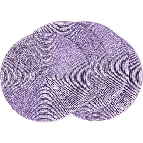 Lot de 4 sets de table ronds tressés, résistants à la chaleur et antidérapants, 38 cm (15 pouces), lilas violet (1/5)