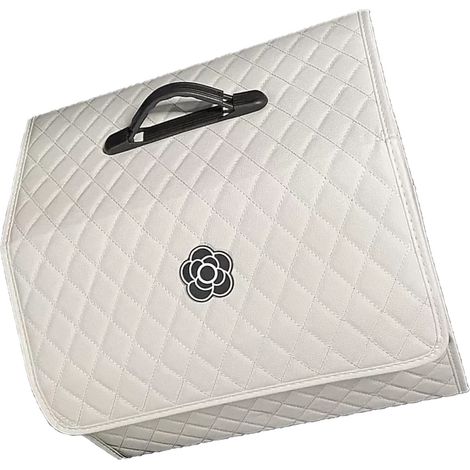 Coffre de Voiture Organisateur de Rangement Grande Capacité Multifonction en Cuir PU Portable Boîte de Rangement avec Couvercle Blanc – Taille XL (1/5)