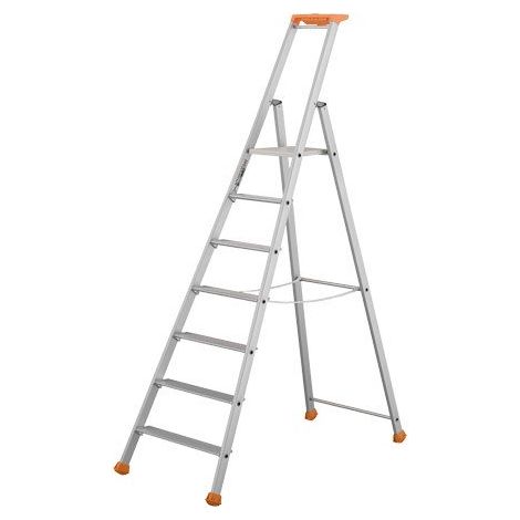 Tubesca Comabi – Escabeau 7 marches aluminium anodisé – Hauteur de travail max. 3,54m – Plateforme antidérapante 0,28 x 0,25m – Charge max. 150kg
