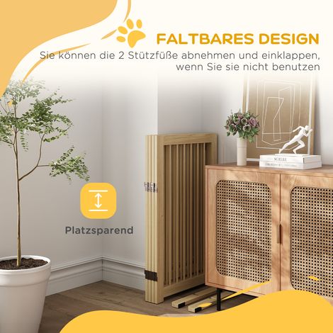 Barrière pour chien autoportante pliable avec porte et pieds, cadre en bois massif, 220x36x91 cm (1/4)