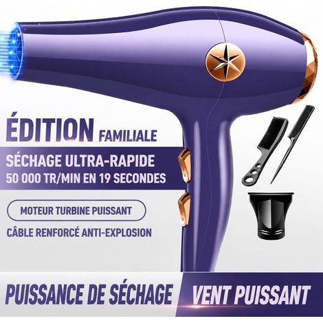 Sèche-cheveux ionique K01 violet noble 1,6 m à grand flux d'air 1 kg 1.6 50 3 1 kg – Livraison gratuite