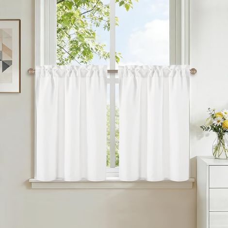 Rideau Cuisine Rideau Court Blanc 60L X 60H cm 2 Pièces Rideaux Lin Faux Passe Tringle Petit Rideaux Brise Bise Moderne Filtrer pour sous Evier Salon Chambre Cache Placard Caravane Salle De Bain (1/5)