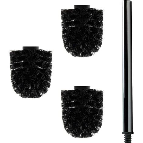 3 têtes de brosse WC de rechange noires Ø env. 8 cm + 1 poignée en acier inoxydable de 26,5 cm - Brosse WC - Brosse WC - Brosse WC - Interchangeable - Design moderne - Haute qualité - Longue (1/5)