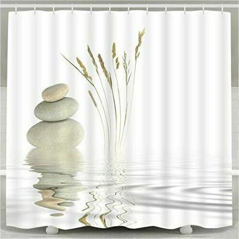 INHHUB Duschvorhang Zen Stone Wild Grass Reflection in Water Duschvorhänge 12 Haken, Meditationsdesign Wasserdichter Stoff Badezimmer Duschvorhang-INHHUB