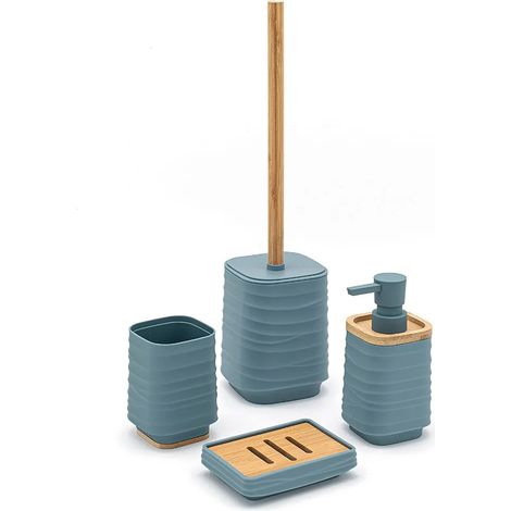 Accessori bagno in set completo da 4 pezzi in abs turchese cobalto linea Wave (1/5)