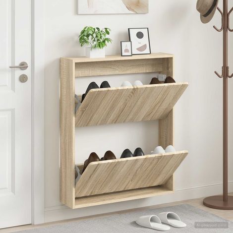 vidaXL Wall-Mounted Shoe Cabinet ZWOLLE 71 x 17 x 86 cm Sonoma Oak (1/5)