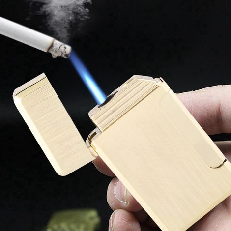Briquet droit coupe-vent pour homme, briquet torche à essence et à gaz, finition dorée. (1/5)