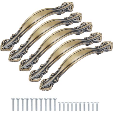 Boutons de porte de style ancien, poignées cintrées, couleur bronze vert, lot de 5 (1/5)