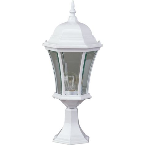 Borne lumineuse extérieure vintage 100W max E27 – Fonte blanche – Indice de protection IP43 – Ø24x54 cm – Éclairage efficace et chaleureux – Bricolage Direct (1/2)