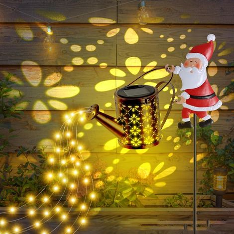 Arrosoir solaire Père Noël, détection automatique, décoration de jardin vintage en métal, lampe de douche sur le thème de Noël, atmosphère festive, étanchéité IP65 (chaud) (1/5)