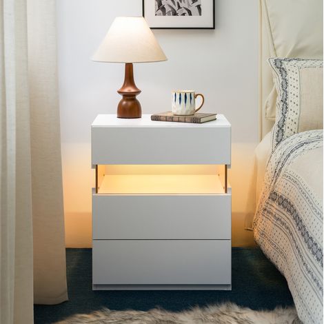Cassettiera LED 3 cassetti bianca in legno OKMYHOME (1/5)