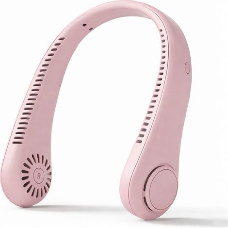 Ventilateur de cou sans pales USB rechargeable silencieux écran digital ventilation intelligente longue autonomie portable rose été (1/5)