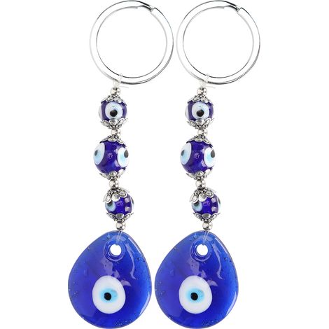 2Pcs Lucky Eye Keychain Blue Turkish Amulet Pendant Beads Keyring Jewelry Holiday Gift Craft (1/5)