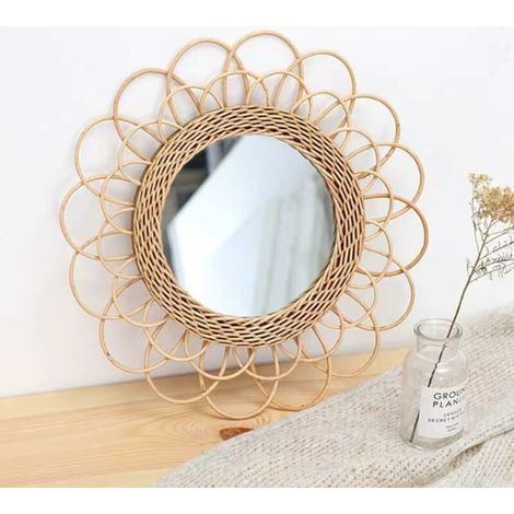 MINKUROW Rattan-Hängespiegel – Boho-Spiegel, Wanddekoration – Spiegel für Wohnung, Wohnzimmer, Schlafzimmer, moderne Heimdekoration
