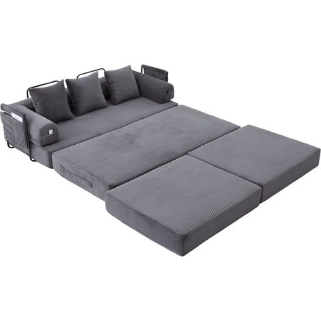 Modulares dunkelgraues Cordsofa mit Hocker, Metallgestell, Seitentasche und 3 Kissen (1/5)