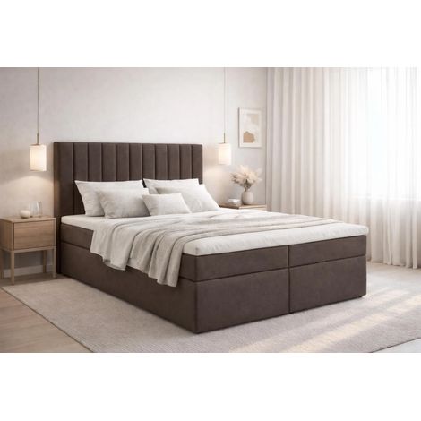 AX LIVING Boxspringbett Bursa 140x200 Brown mit Topper Bettkasten Komfortbett