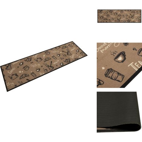 Küchenteppich Waschbar Morgen Braun 45x150 cm Samt - Küchenläufer - Samt - Laufmatte - Rutschfest - Maschinenwäsche (1/5)