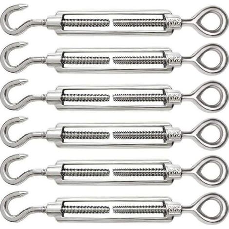 6 tendeurs câble M6 inox 304, réglable crochet ridoir oeil, pour câble acier corde, marine construction (1/3)