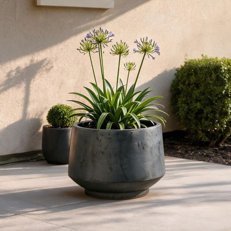 Jardinière en céramique noire Ø 38 cm main intérieur extérieur (1/5)