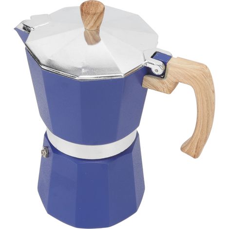 Cafetière italienne octogonale en aluminium, style moka, bleue, 6 tasses (300 ml), idéale pour la maison et le bureau. (1/5)