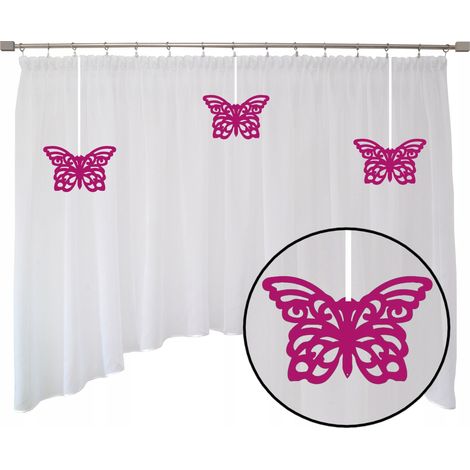 Kindergardine, Schmetterlingsmuster, aus farbigem Voile, 300 x 145 cm, mit abgerundetem Saum.