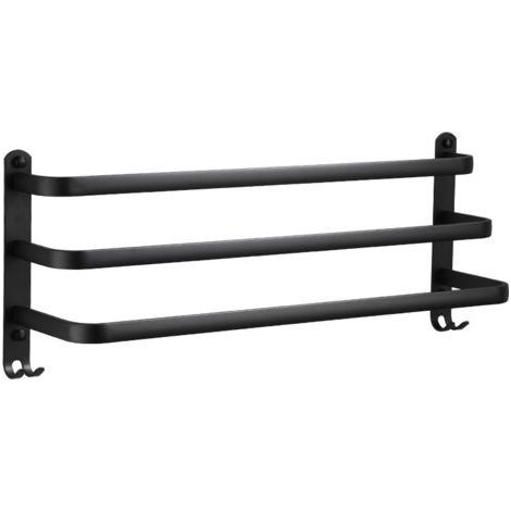 Toallero de pared de aluminio de 3 niveles – Ganchos impermeables para baño y cocina – Instalación con tornillos o adhesivo – 60 cm (1/5)