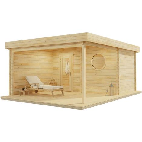 FinnTherm Saunahaus Cubus-70 Royal Gartensauna 3 Sitzbänke aus Holz, Sauna mit 70 mm Wandstärke, Außensauna mit Montagematerial