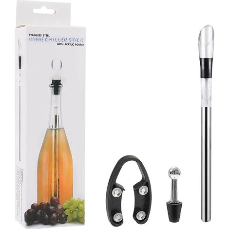 Varillas Refrigerantes Para Vino - Varillas De Acero Inoxidable Para Enfriar Vino Rápido En Casa - Con Función De Decantación Y Servido - Set De 2 Unidades (1/5)