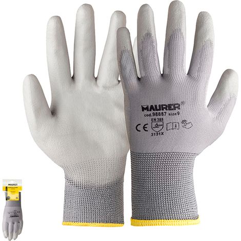 Guantes de Trabajo de Poliuretano Gris Mod. SEATLE MAURER Talla 10 Paquete 12 Unidades.