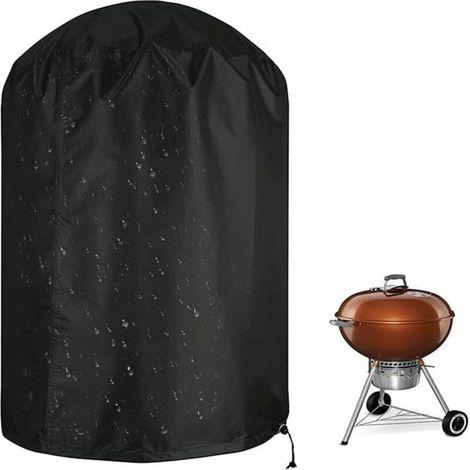 Round 210D Oxford fabric barbecue cover - Waterproof, dustproof, UV-resistant - 58x58x77cm - Black for most grills.